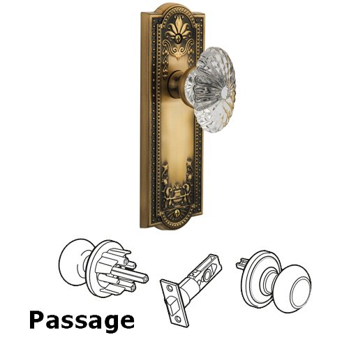 Passage Knob - Parthenon Plate with Burgundy Crystal Knob in Vintage Brass