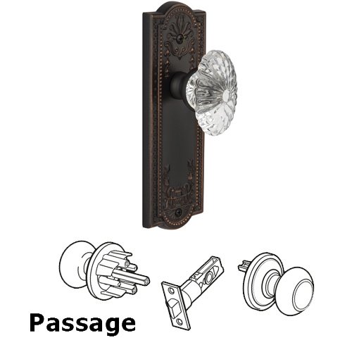 Passage Knob - Parthenon Plate with Burgundy Crystal Knob in Timeless Bronze