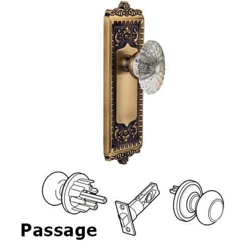 Passage Knob - Windsor Plate with Burgundy Crystal Knob in Vintage Brass