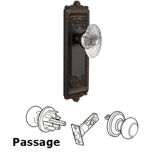 Passage Knob - Windsor Plate with Burgundy Crystal Knob in Timeless Bronze