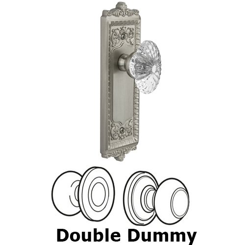 Double Dummy - Windsor Plate with Burgundy Crystal Knob in Satin Nickel