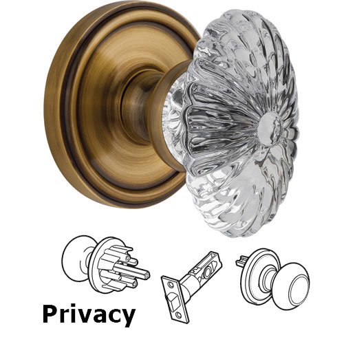 Privacy Knob - Georgetown with Burgundy Crystal Knob in Vintage Brass