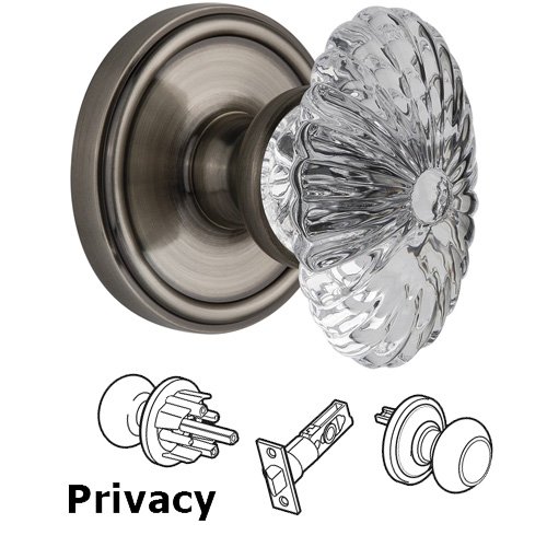 Privacy Knob - Georgetown with Burgundy Crystal Knob in Antique Pewter