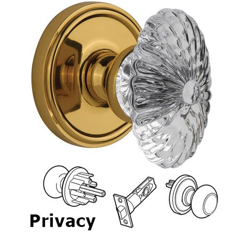 Privacy Knob - Georgetown with Burgundy Crystal Knob in Polished Brass