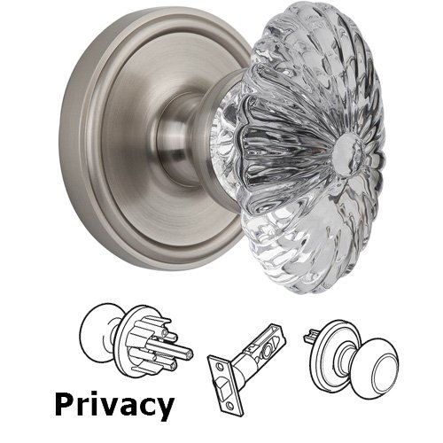 Privacy Knob - Georgetown with Burgundy Crystal Knob in Satin Nickel