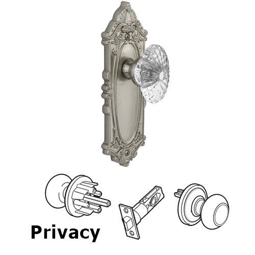 Privacy Knob - Grande Victorian Plate with Burgundy Crystal Knob in Satin Nickel