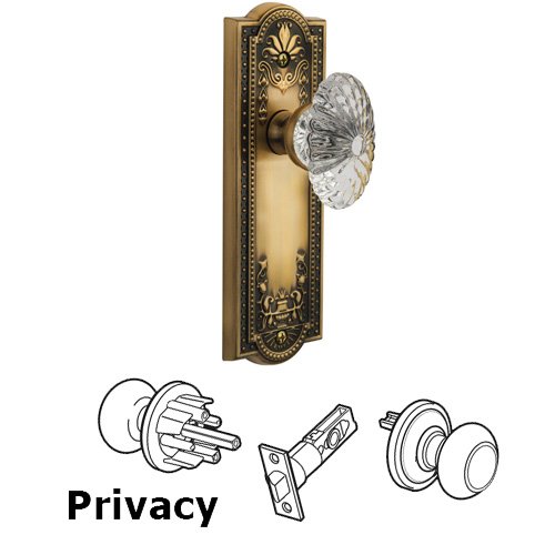 Privacy Knob - Parthenon Plate with Burgundy Crystal Knob in Vintage Brass