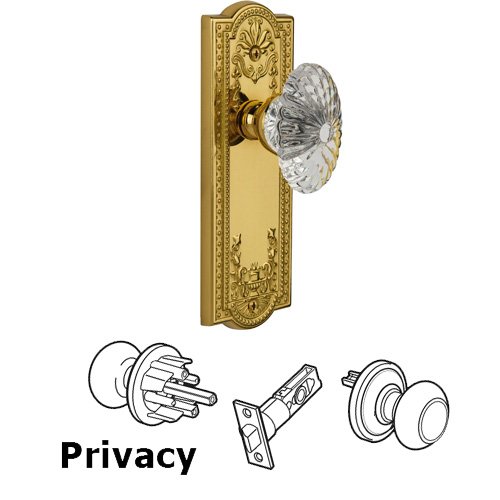 Privacy Knob - Parthenon Plate with Burgundy Crystal Knob in Polished Brass