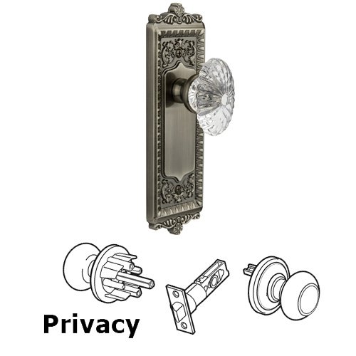 Privacy Knob - Windsor Plate with Burgundy Crystal Knob in Antique Pewter