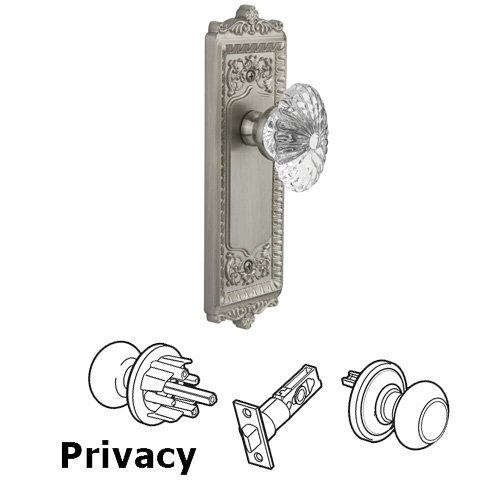 Privacy Knob - Windsor Plate with Burgundy Crystal Knob in Satin Nickel