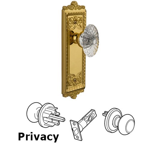 Privacy Knob - Windsor Plate with Burgundy Crystal Knob in Lifetime Brass