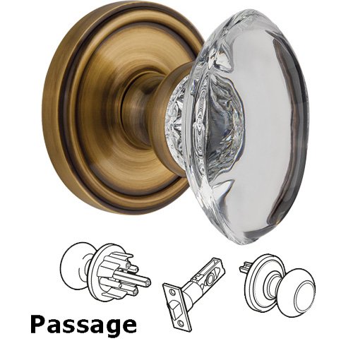 Passage Knob - Georgetown with Provence Crystal Knob in Vintage Brass