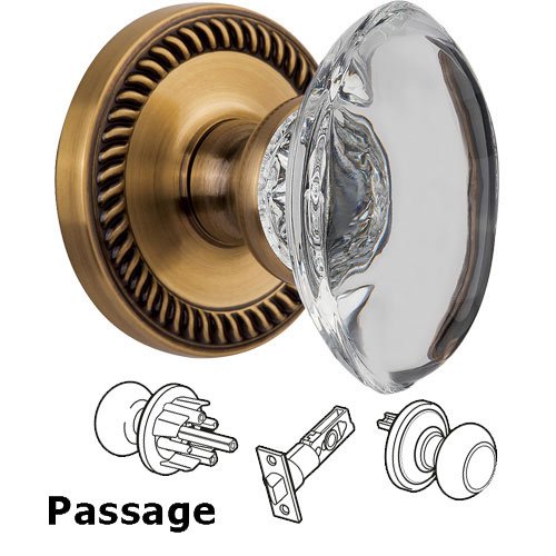 Passage Knob - Newport with Provence Crystal Knob in Vintage Brass
