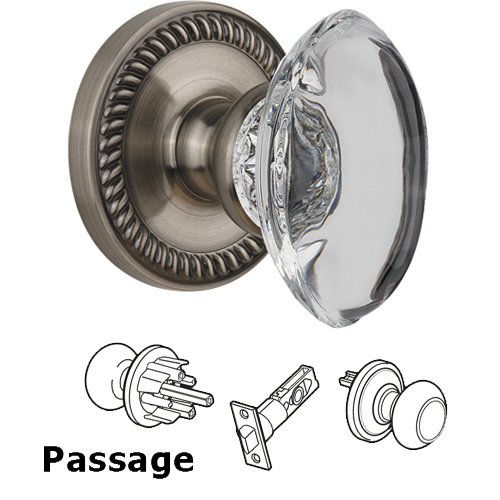 Passage Knob - Newport with Provence Crystal Knob in Antique Pewter