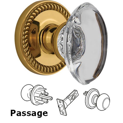 Passage Knob - Newport with Provence Crystal Knob in Polished Brass