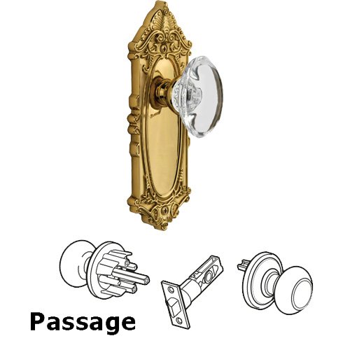 Passage Knob - Grande Victorian Plate with Provence Crystal Knob in Polished Brass