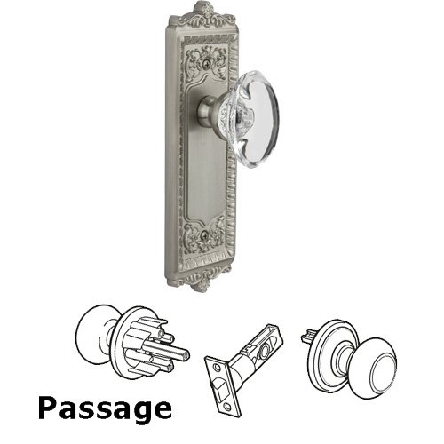 Passage Knob - Windsor Plate with Provence Crystal Knob in Satin Nickel