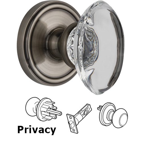 Privacy Knob - Georgetown with Provence Crystal Knob in Antique Pewter