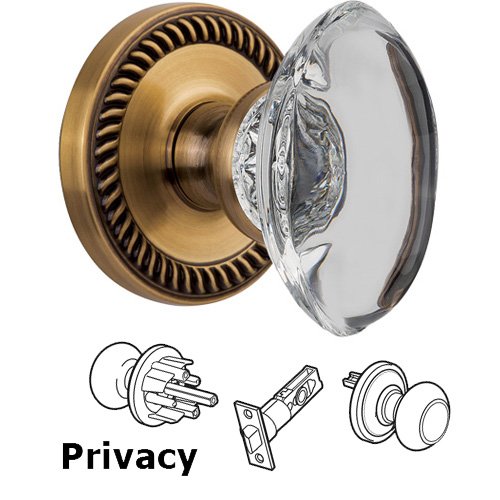 Privacy Knob - Newport with Provence Crystal Knob in Vintage Brass