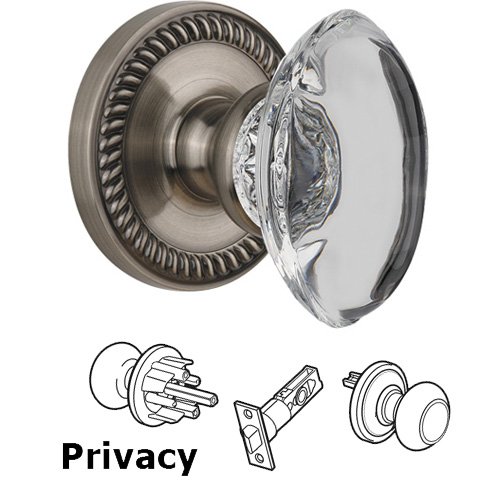 Privacy Knob - Newport with Provence Crystal Knob in Antique Pewter