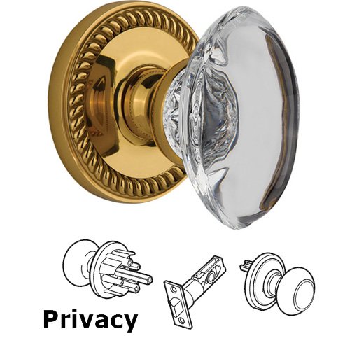 Privacy Knob - Newport with Provence Crystal Knob in Polished Brass