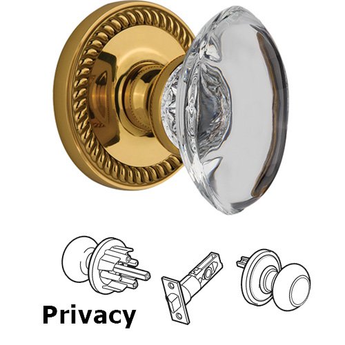 Privacy Knob - Newport with Provence Crystal Knob in Lifetime Brass