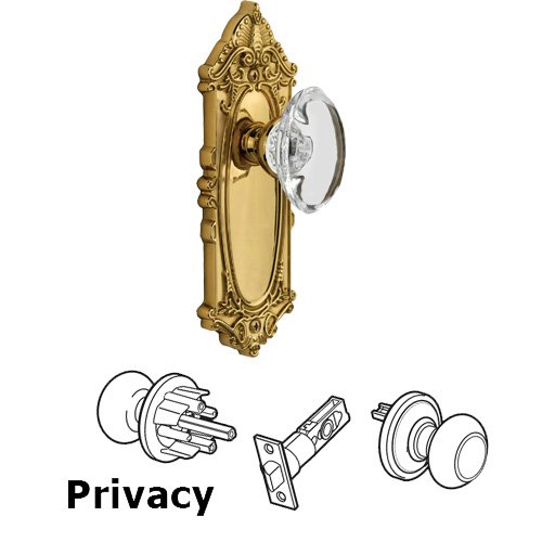 Privacy Knob - Grande Victorian Plate with Provence Crystal Knob in Lifetime Brass