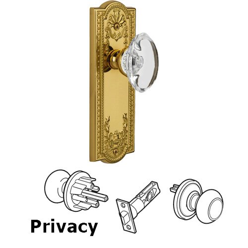 Privacy Knob - Parthenon Plate with Provence Crystal Knob in Polished Brass