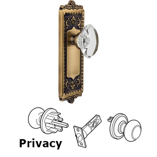 Privacy Knob - Windsor Plate with Provence Crystal Knob in Vintage Brass
