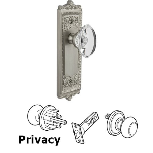 Privacy Knob - Windsor Plate with Provence Crystal Knob in Satin Nickel