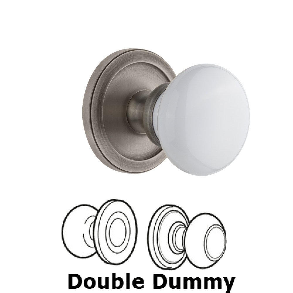 Circulaire Rosette Double Dummy with Hyde Park White Porcelain Knob in Antique Pewter