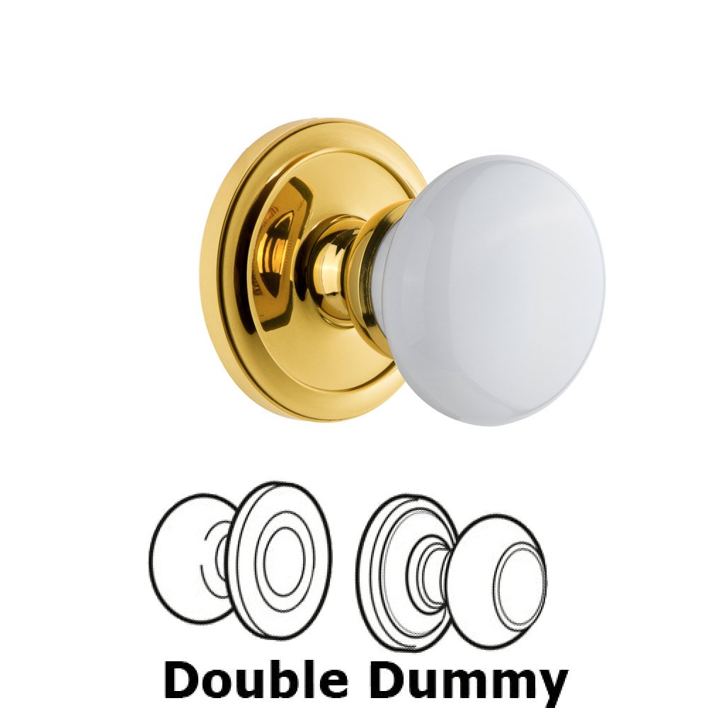 Circulaire Rosette Double Dummy with Hyde Park White Porcelain Knob in Polished Brass