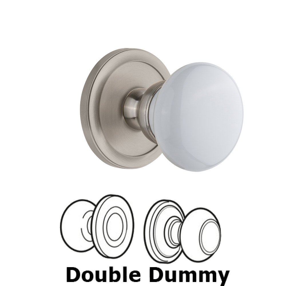 Circulaire Rosette Double Dummy with Hyde Park White Porcelain Knob in Satin Nickel