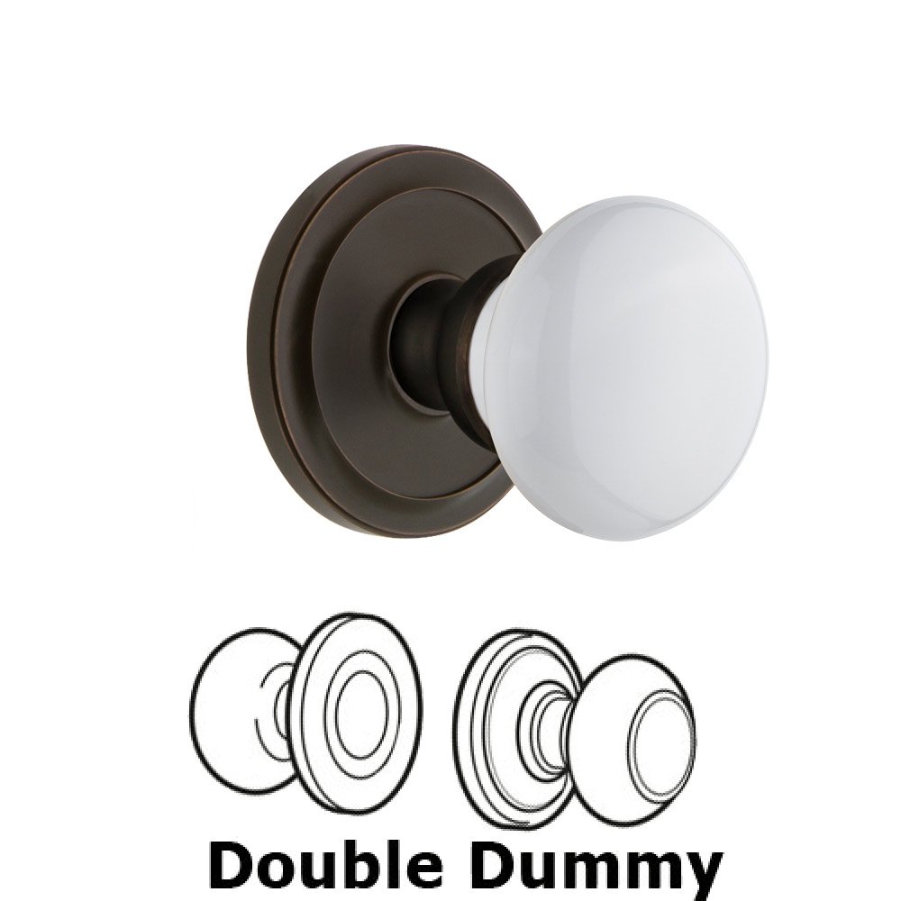 Circulaire Rosette Double Dummy with Hyde Park White Porcelain Knob in Timeless Bronze