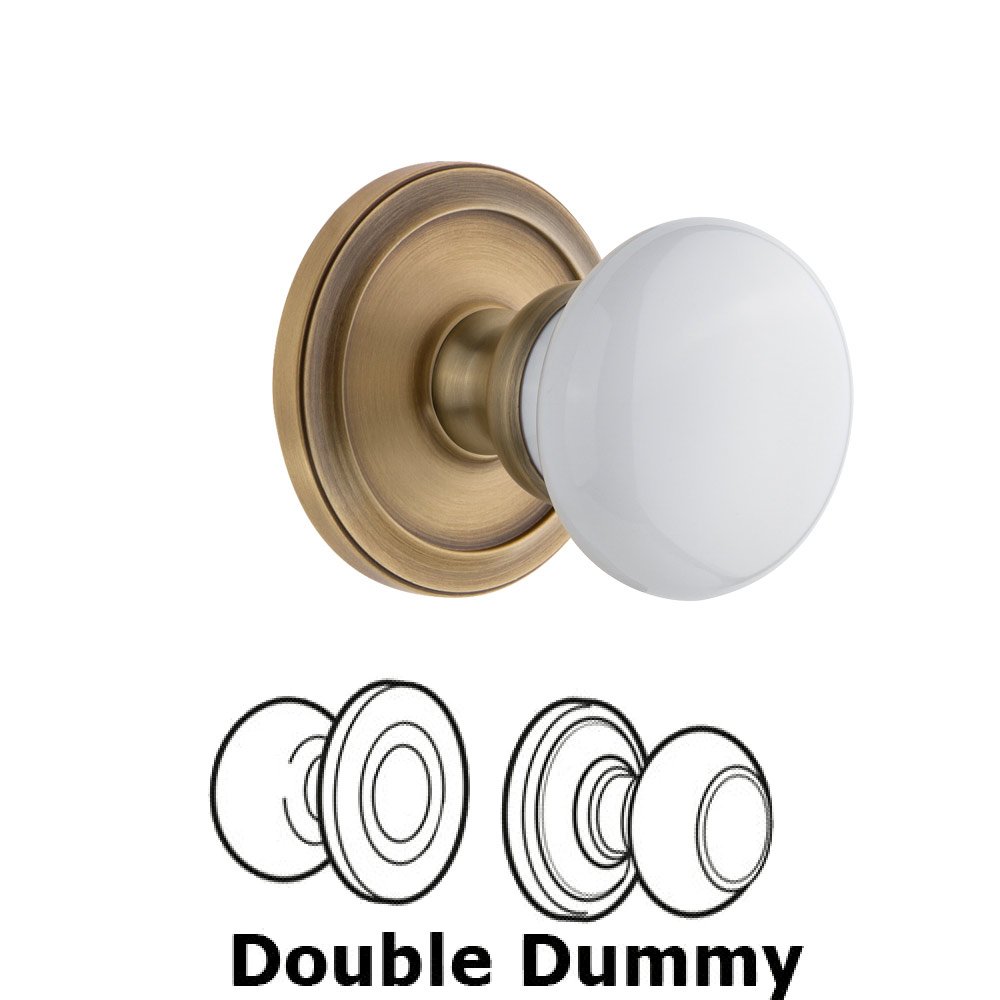 Circulaire Rosette Double Dummy with Hyde Park White Porcelain Knob in Vintage Brass