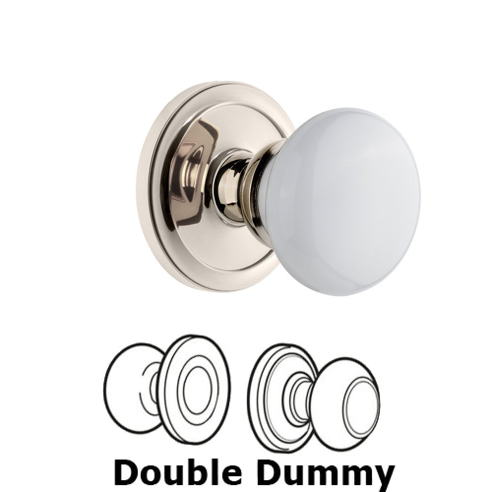 Circulaire Rosette Double Dummy with Hyde Park White Porcelain Knob in Polished Nickel