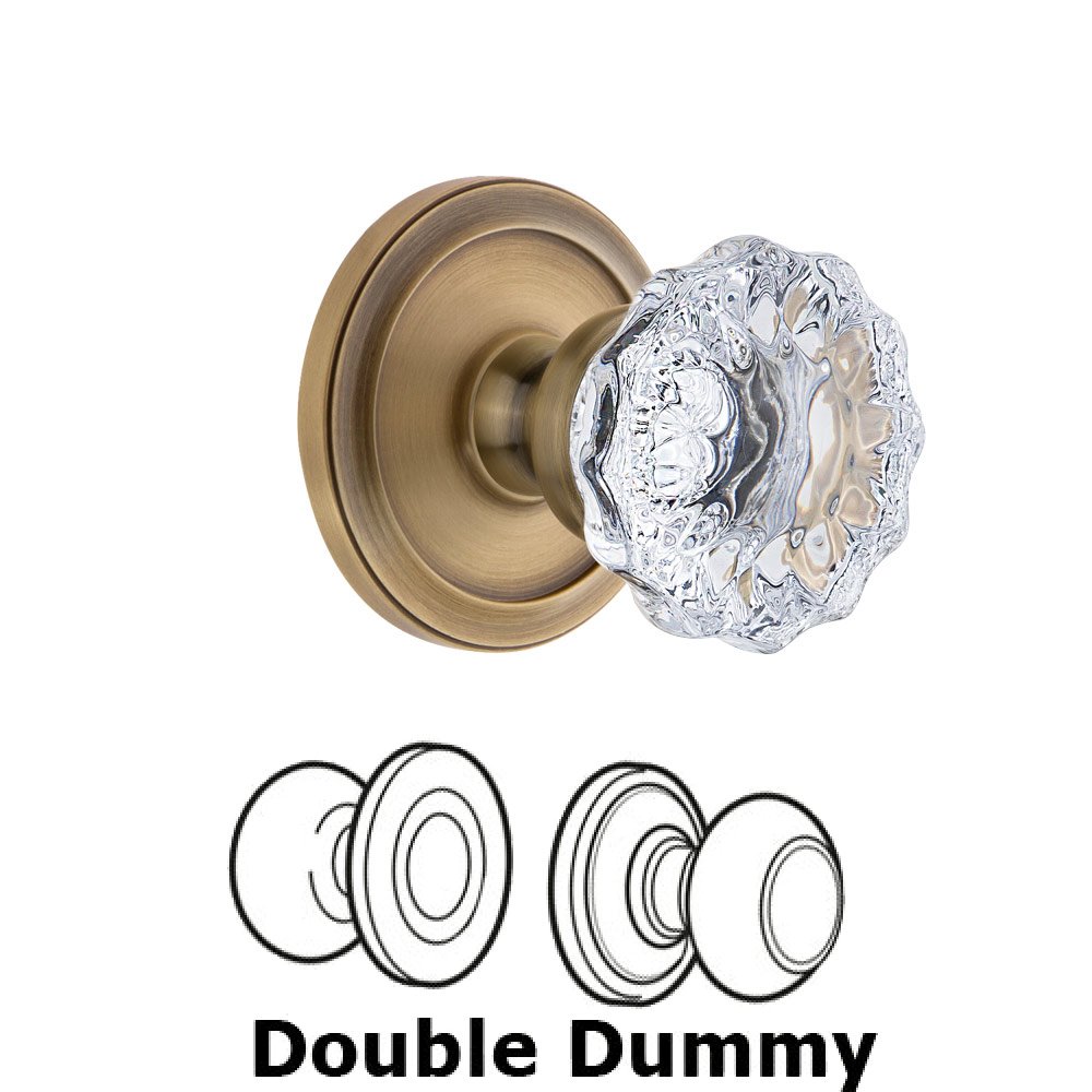 Grandeur Circulaire Rosette Double Dummy with Fontainebleau Crystal Knob in Vintage Brass