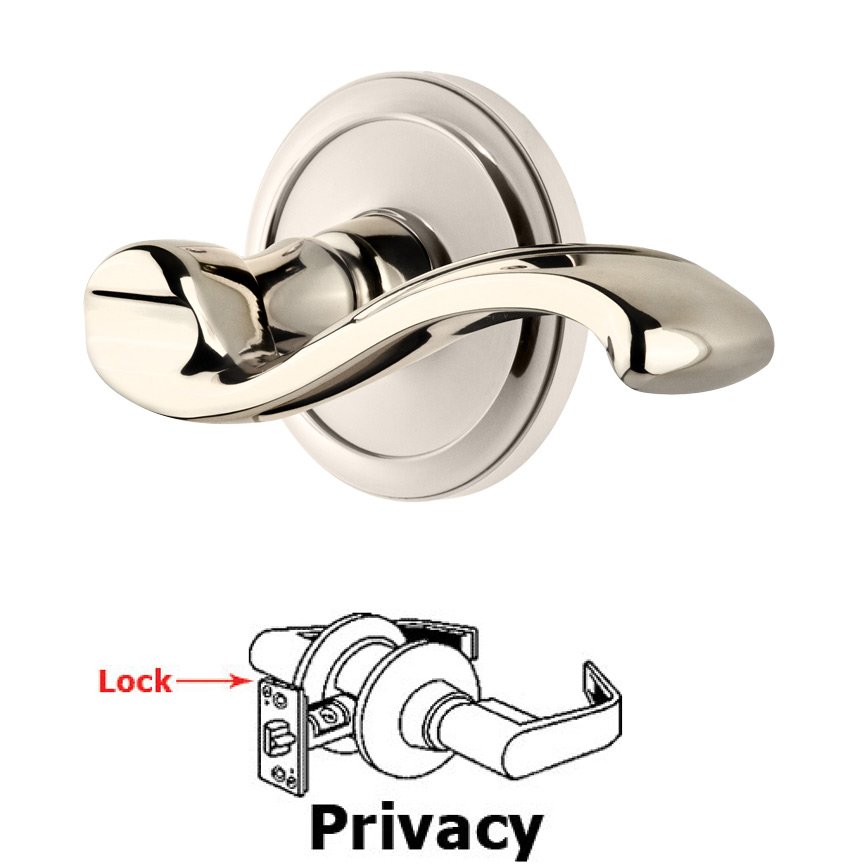 Privacy Circulaire Rosette with Portofino Left Handed Lever in Polished Nickel