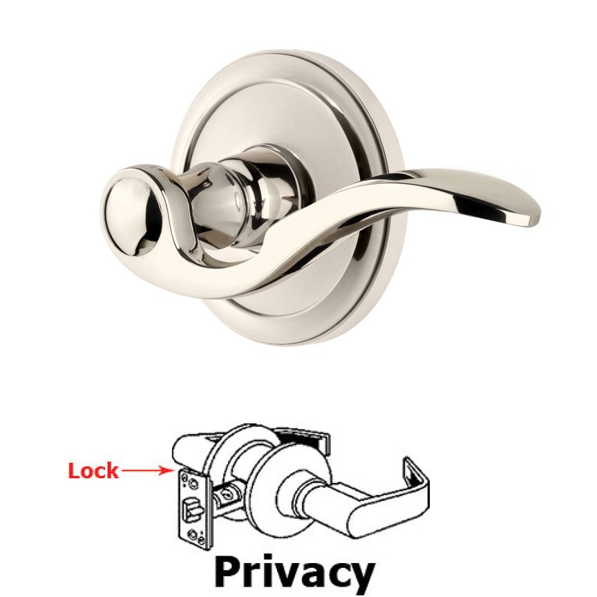 Privacy Circulaire Rosette with Bellagio Left Handed Lever in Polished Nickel