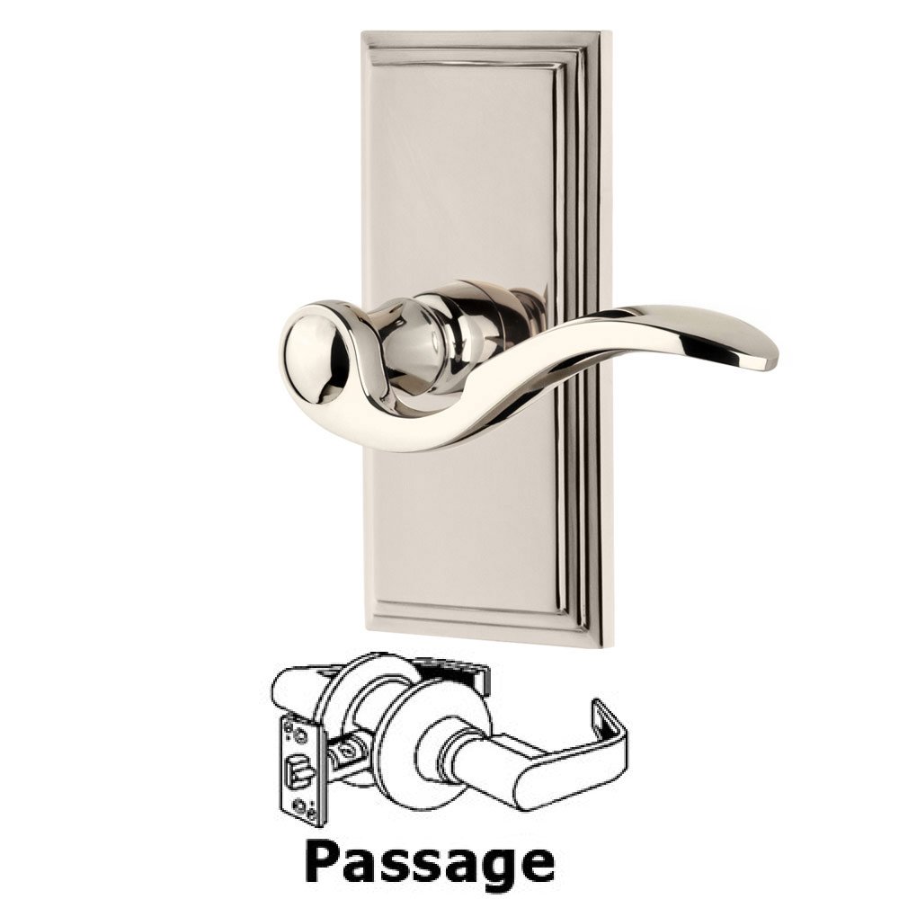 Passage Carre Plate with Bellagio Left Handed Lever in Polished Nickel