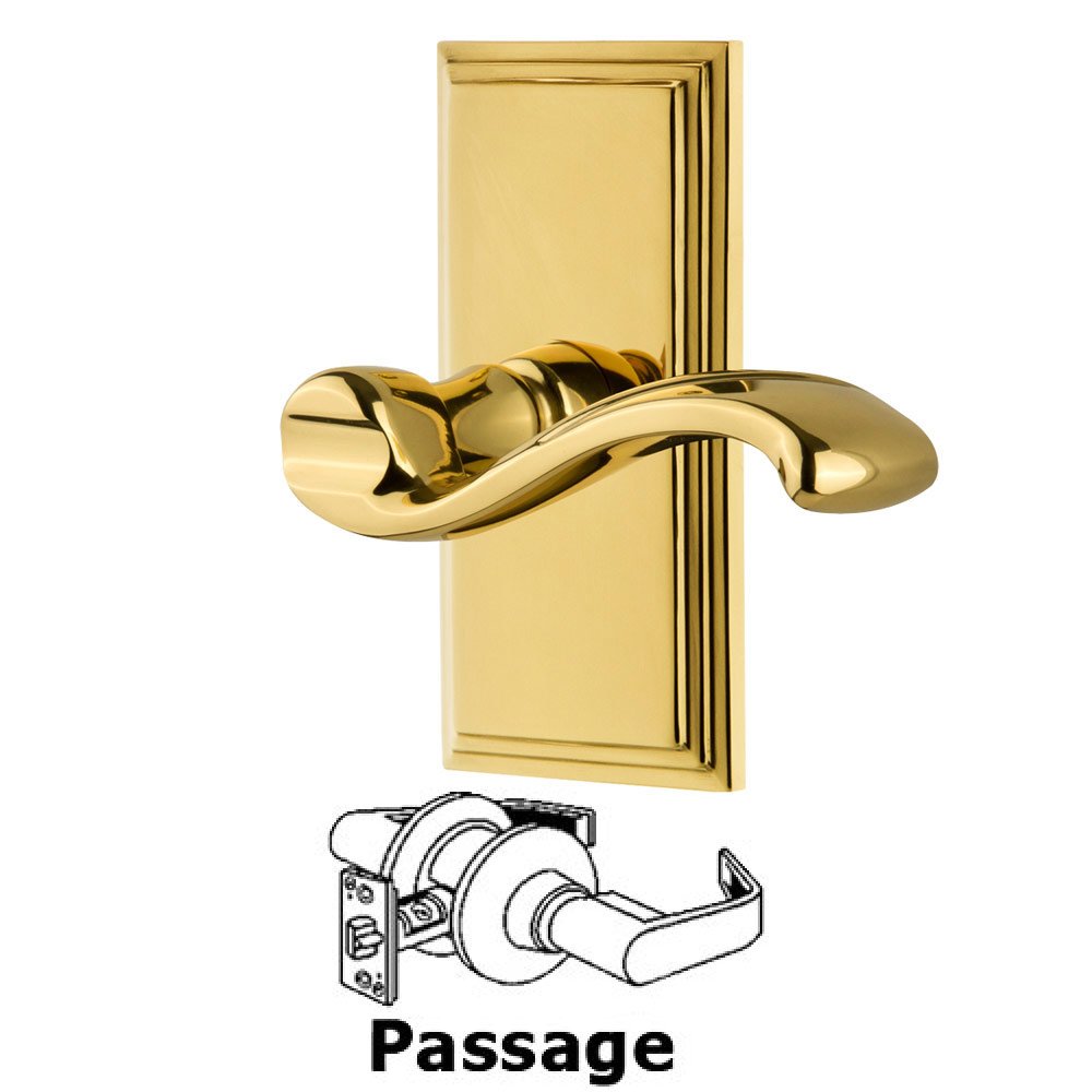 Passage Carre Plate with Portofino Right Handed Lever in Polished Brass