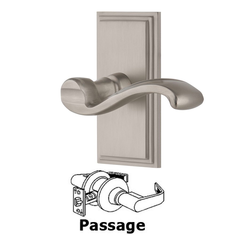 Passage Carre Plate with Portofino Right Handed Lever in Satin Nickel