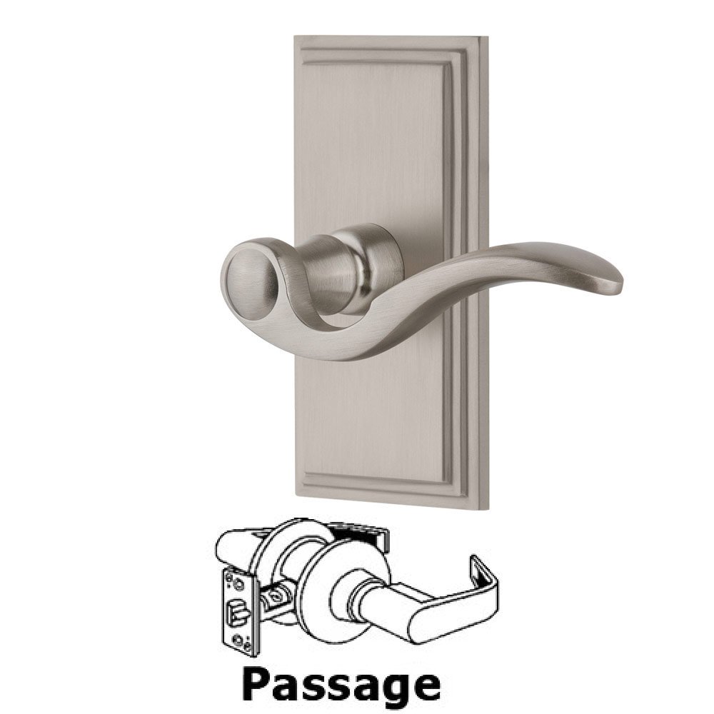 Passage Carre Plate with Bellagio Right Handed Lever in Satin Nickel