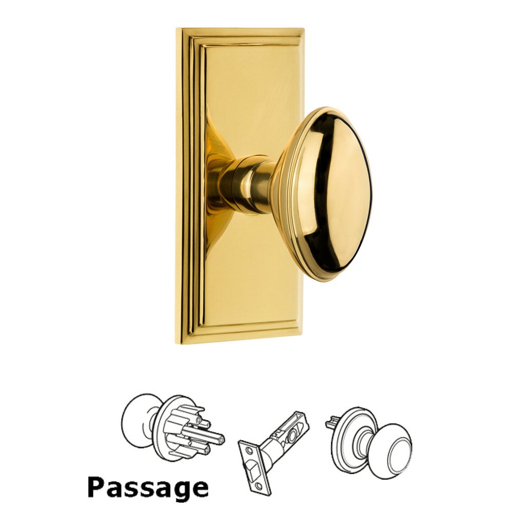 Grandeur Carre Plate Passage with Eden Prairie Knob in Polished Brass