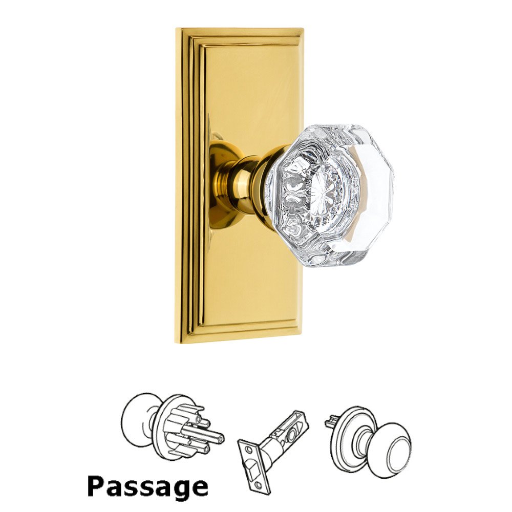 Grandeur Carre Plate Passage with Chambord Crystal Knob in Polished Brass