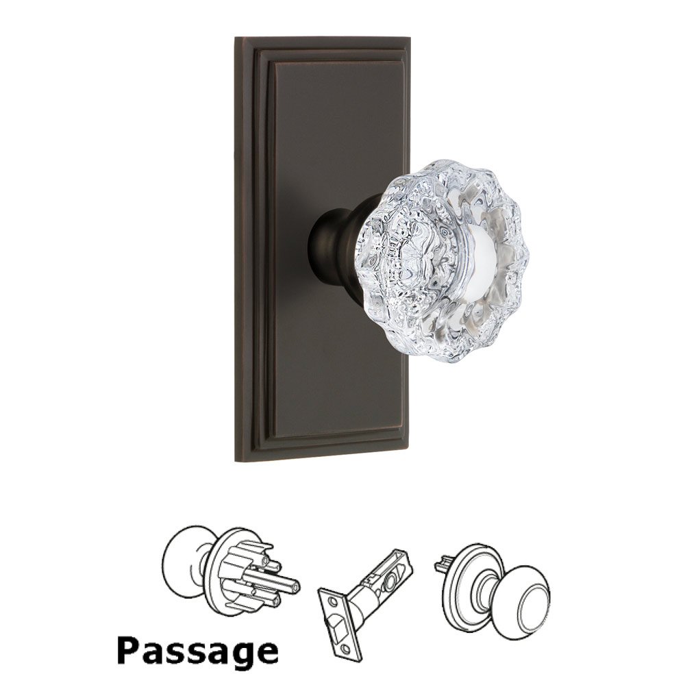Grandeur Carre Plate Passage with Versailles Crystal Knob in Timeless Bronze