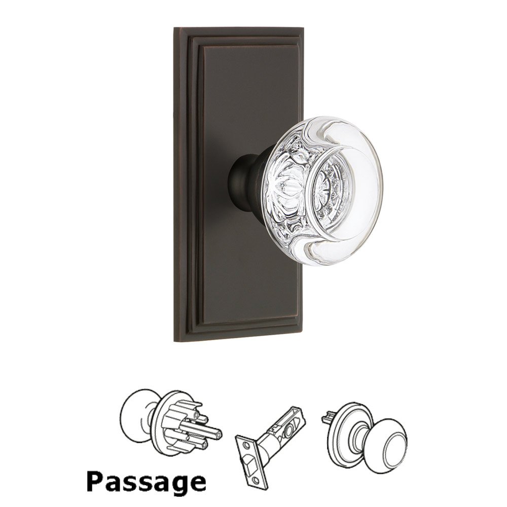 Grandeur Carre Plate Passage with Bordeaux Crystal Knob in Timeless Bronze
