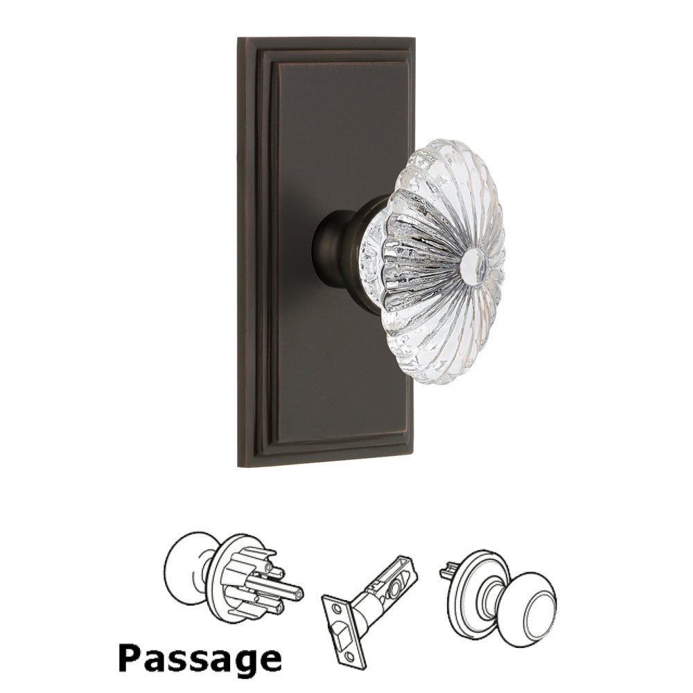Grandeur Carre Plate Passage with Burgundy Crystal Knob in Timeless Bronze