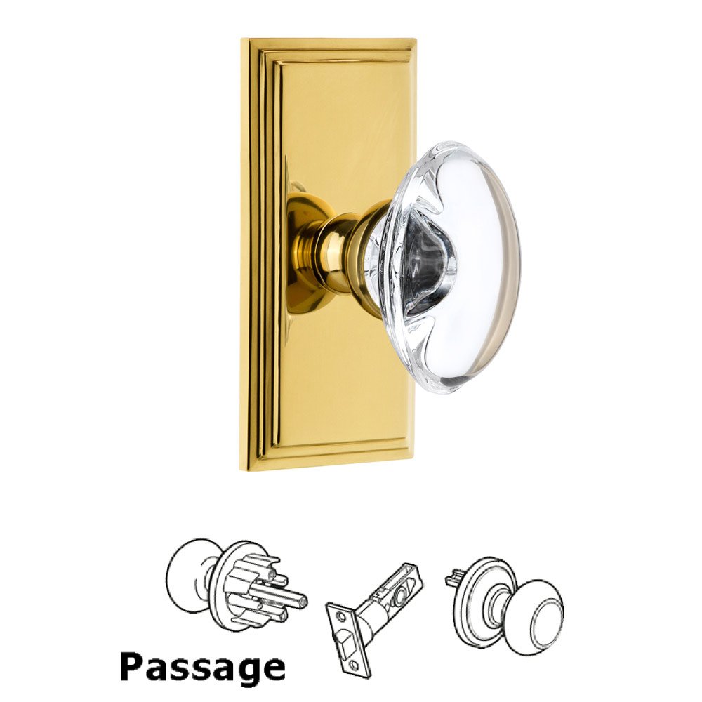 Grandeur Carre Plate Passage with Provence Crystal Knob in Polished Brass