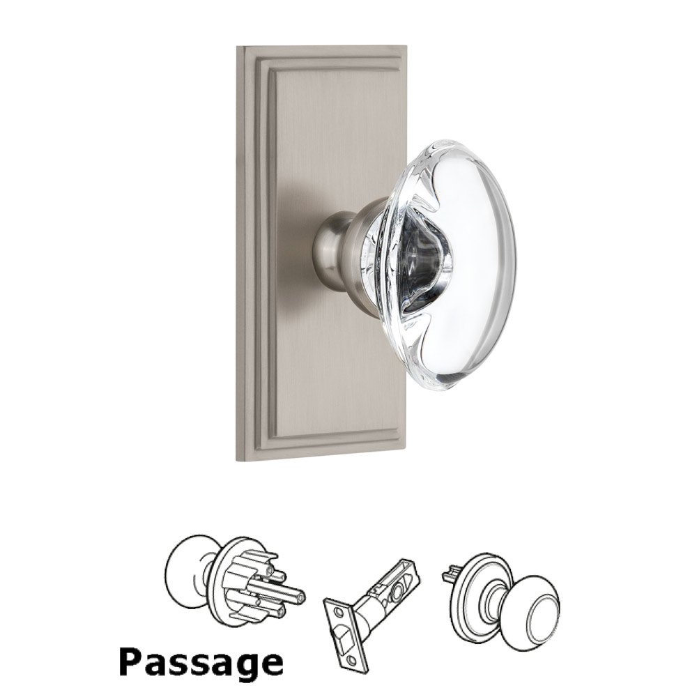 Grandeur Carre Plate Passage with Provence Crystal Knob in Satin Nickel
